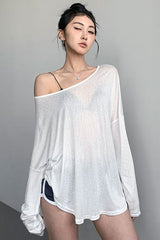 Casual Long Sleeve Slash Neck Top Tee