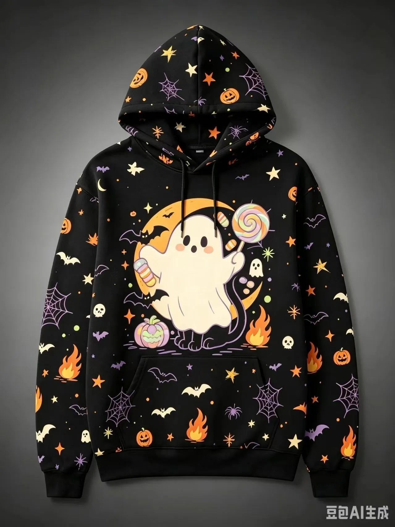 Halloween Black Cat Pumpkin Bat Moon Graphic Hoodie