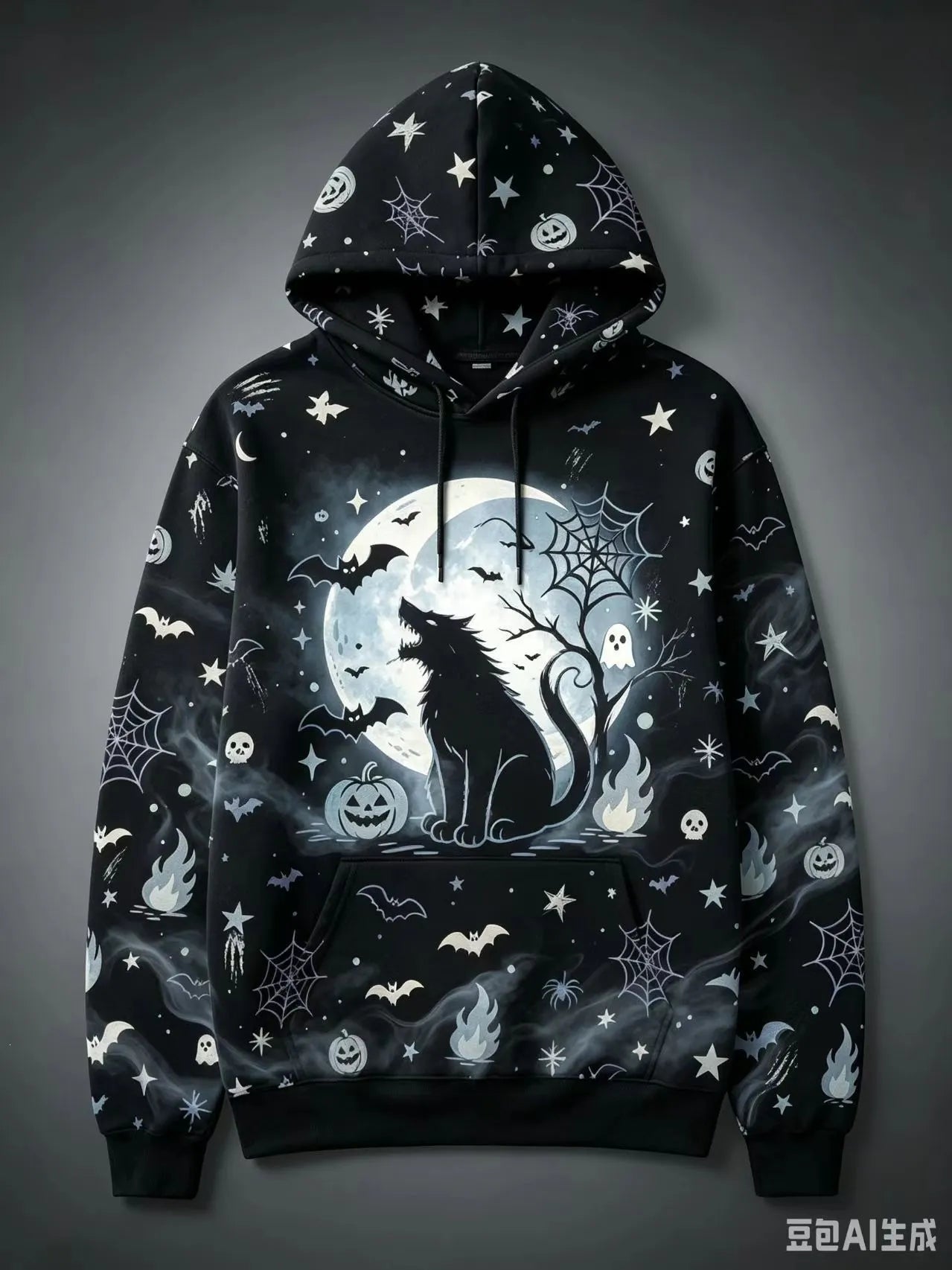 Halloween Black Cat Pumpkin Bat Moon Graphic Hoodie