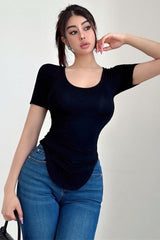 Short Sleeve Ruffle Top Tee