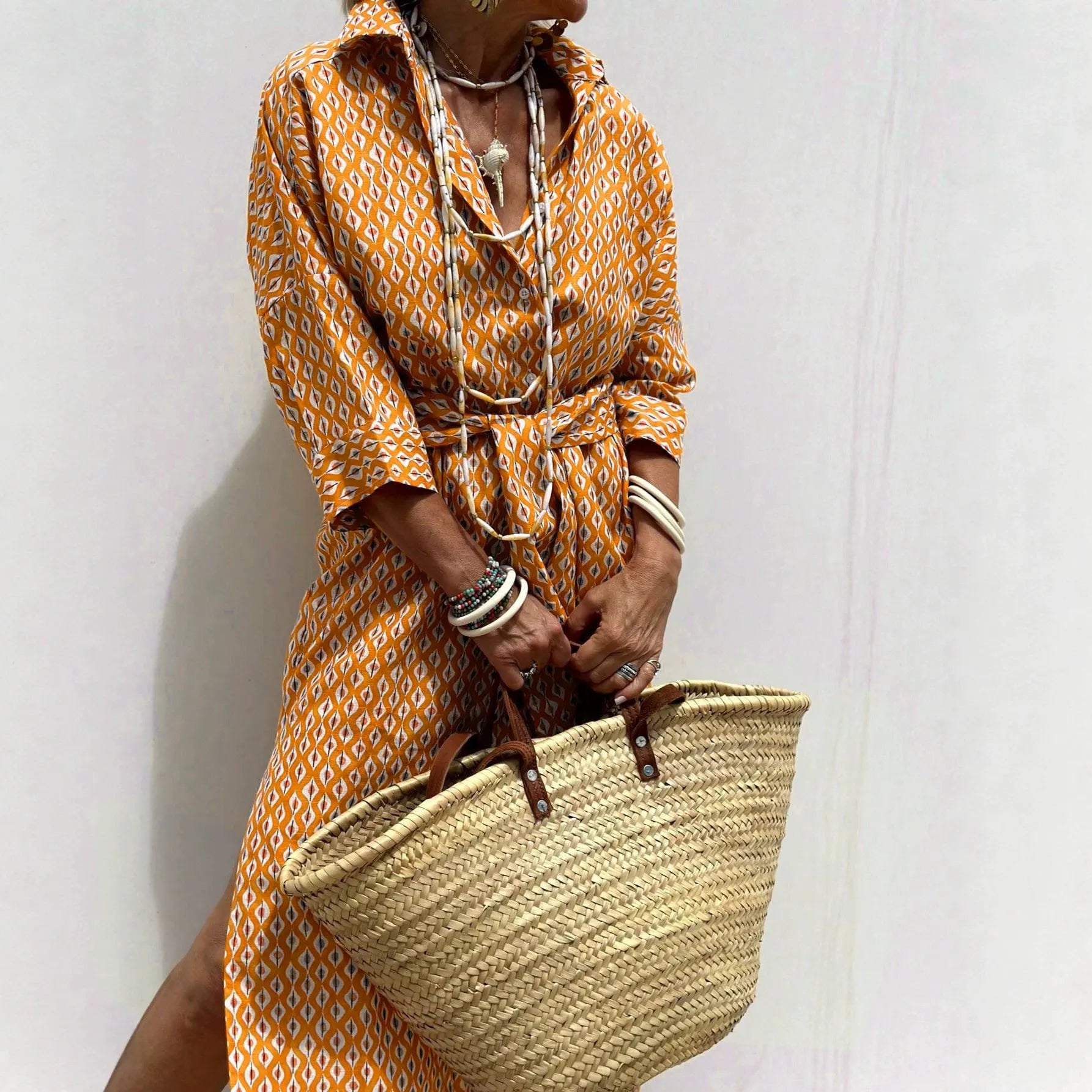 Lapel Five-Quarter Sleeve Printed Loose Maxi Dress Ethnic Travel Shirt Dress