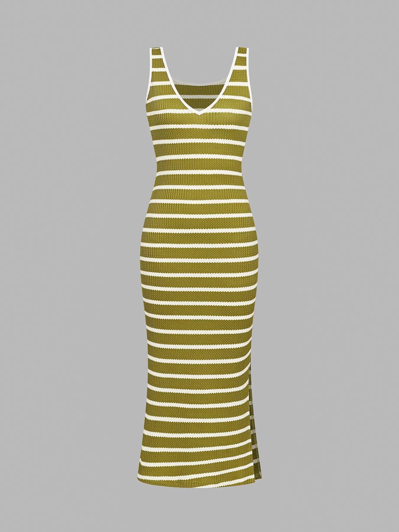 Striped V-Neck Sleeveless Bodycon Maxi Dress