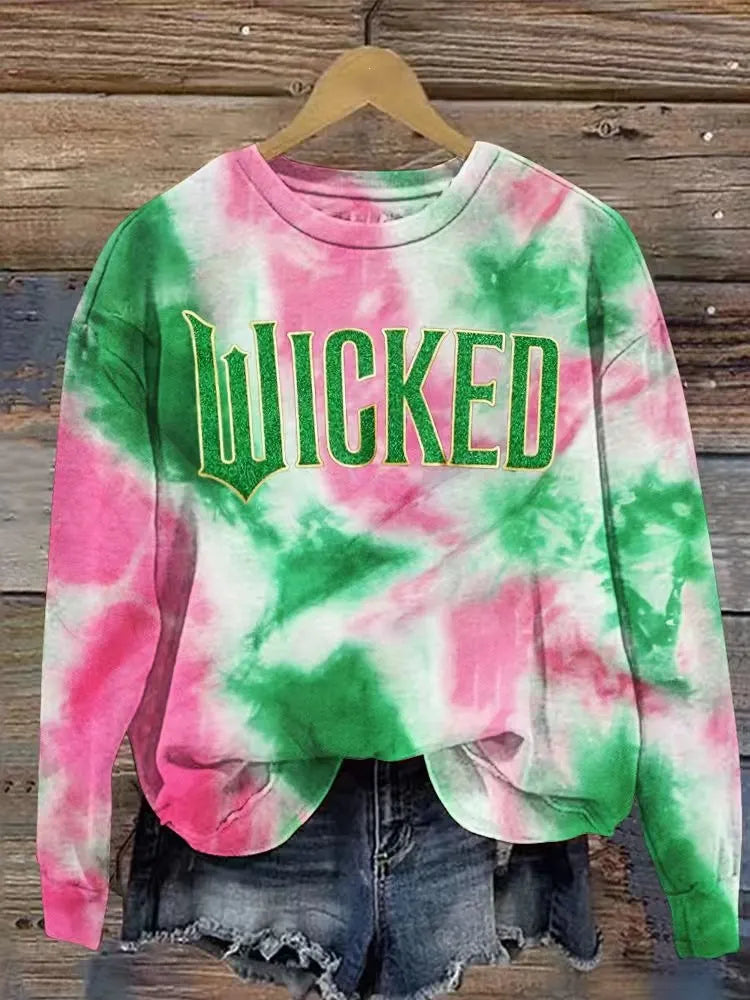 Halloween Witch Pumpkin Print Crew Neck Sweatshirt