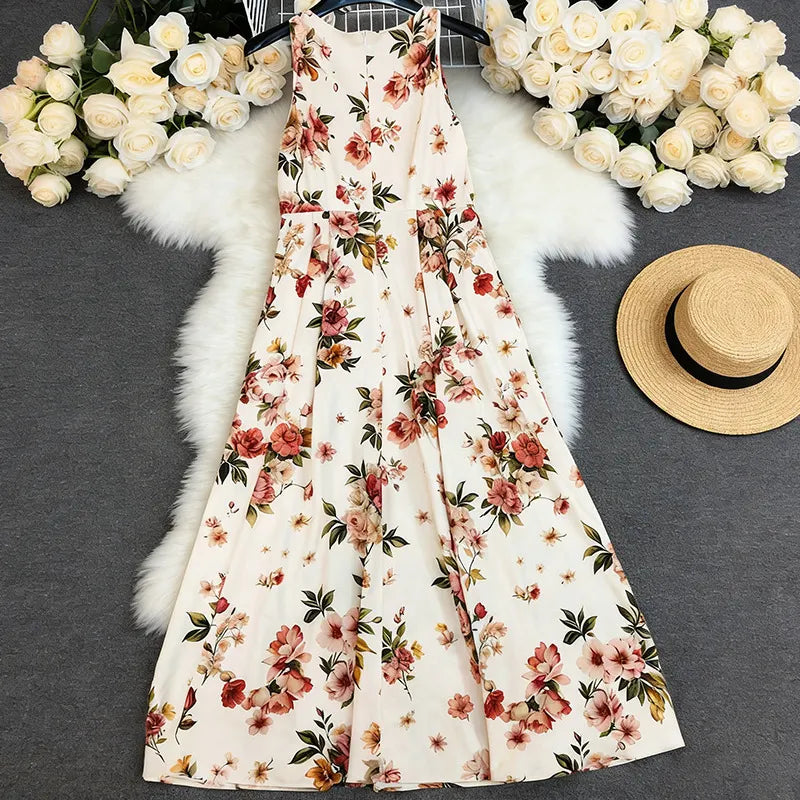 Floral Print Sleeveless Maxi Dress