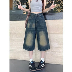 Vintage Mud Washed Gradient Cropped Wide Leg Jeans