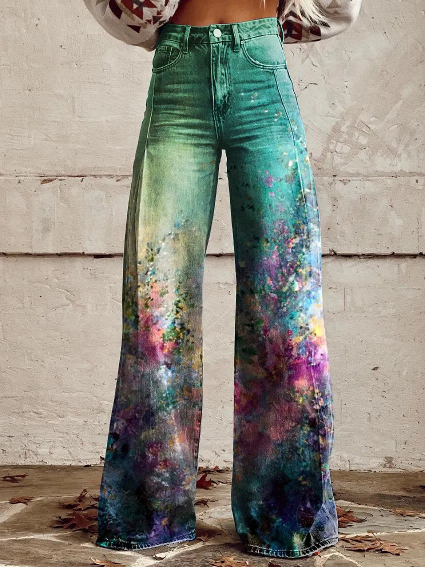 Printed Flare Work Pants
