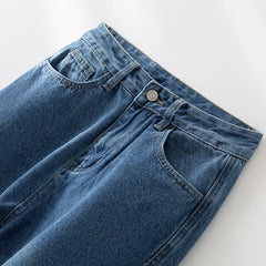 Matching Flowy Linen Look High Waist Loose Straight Washed Denim Casual Long Pants