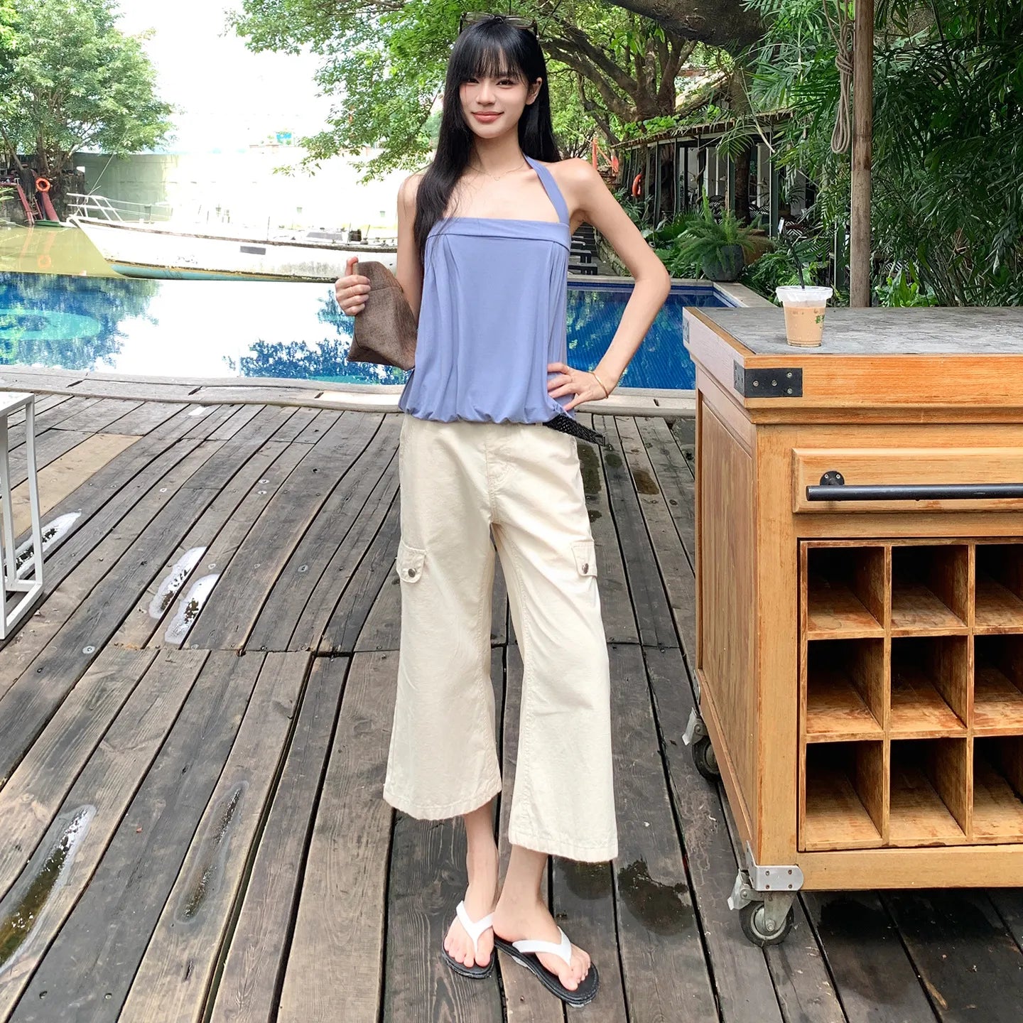 Tooling Pocket Cropped Flare Casual Pants