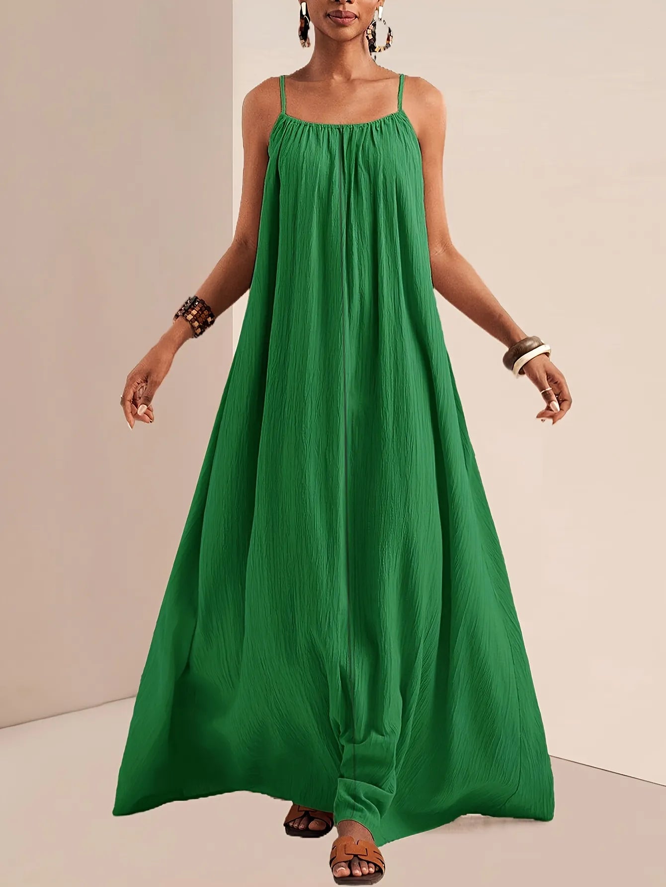 Solid Color Spaghetti Strap Loose Maxi Dress