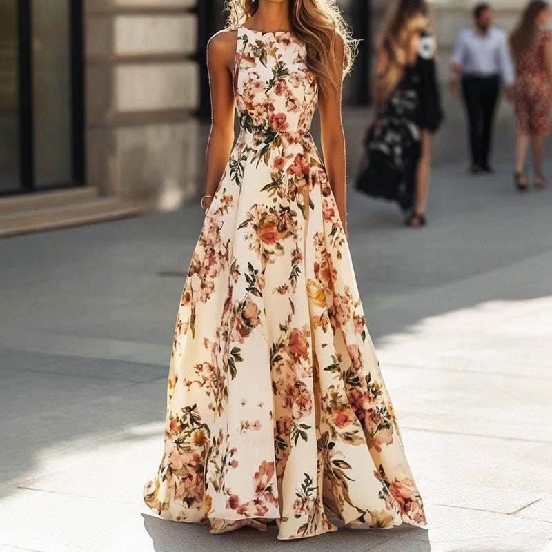Floral Print Sleeveless Maxi Dress
