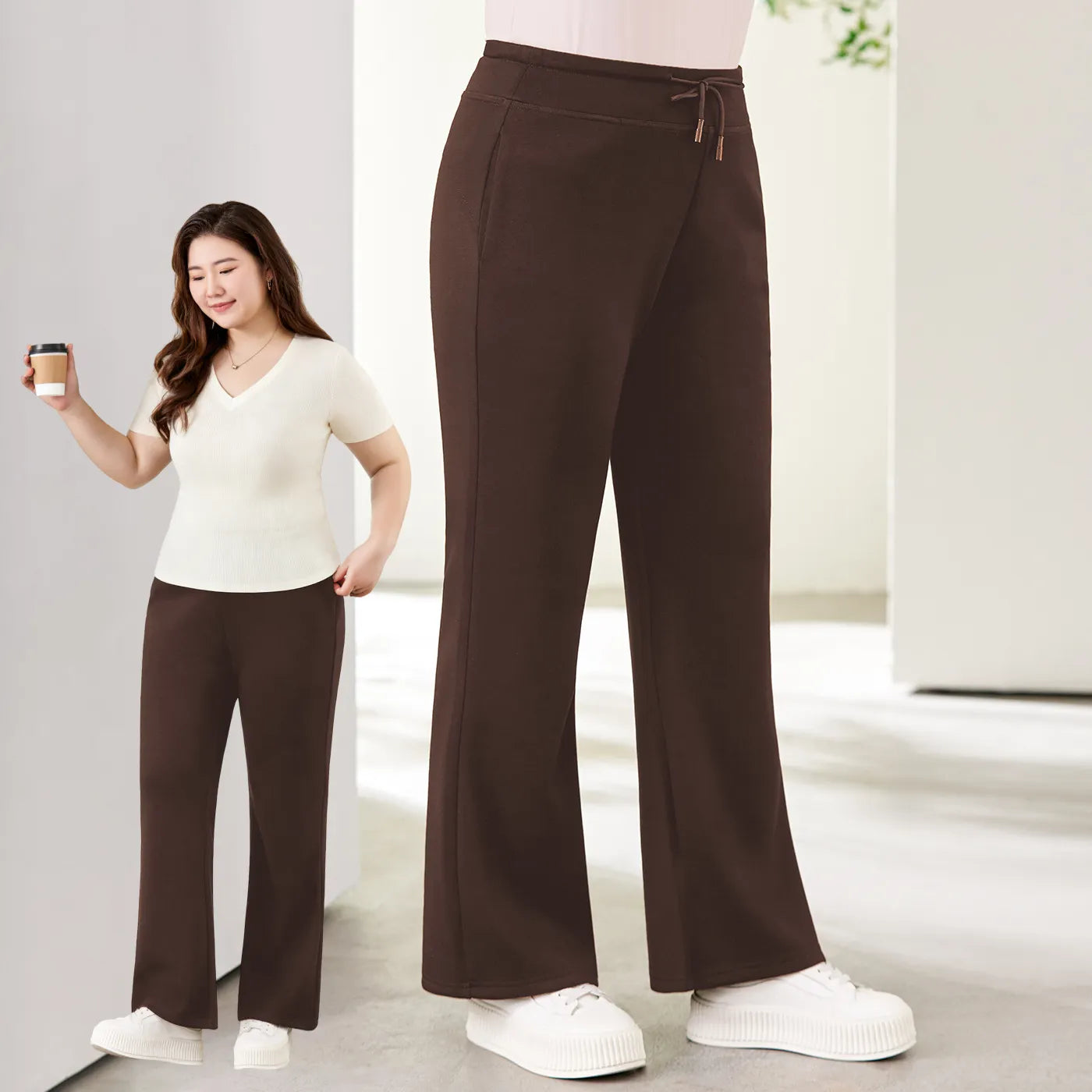 High Waist Plus Size Wide Leg Long Pants