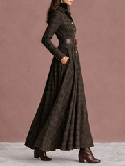 Plaid Long Sleeve Collared Maxi Shirt Dress
