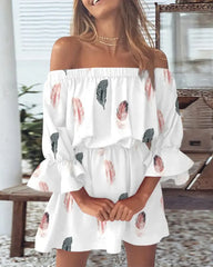 Off-the-Shoulder Ruffle Mini Dress, Floral Print Bell Sleeve Summer Dress