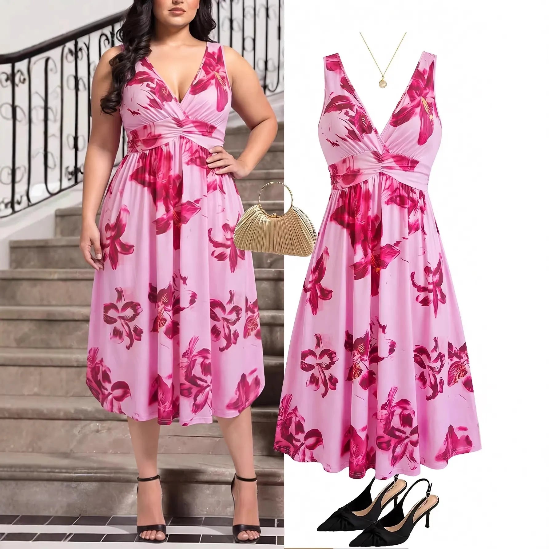 Leopard Print V-Neck Sleeveless High Waist A-Line Maxi Dress