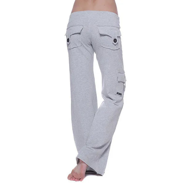 Cargo Flare Pants, High Waist Wide Leg Casual Trousers
