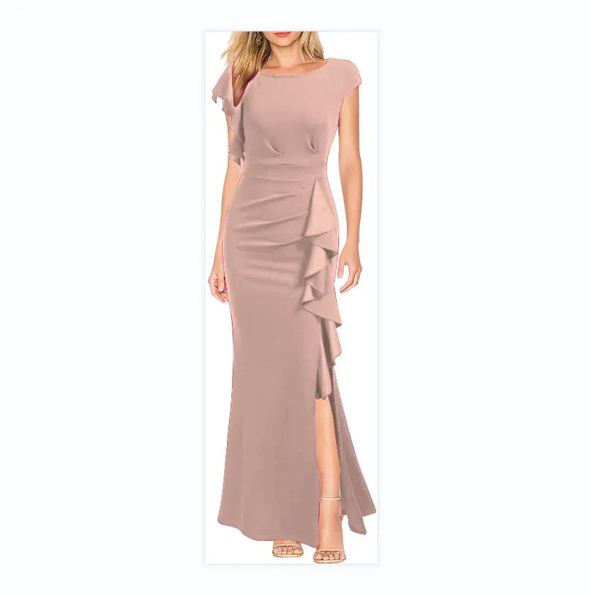 Ruffle Accent Bodycon Midi Dress