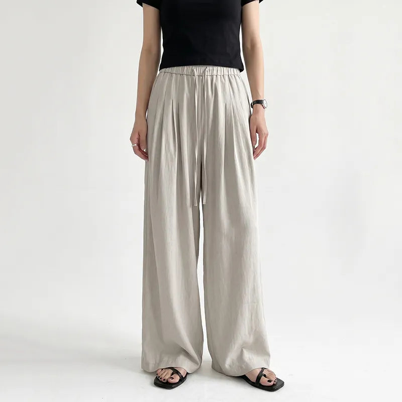 High Waist Drawstring Loose Wide Leg Casual Pants