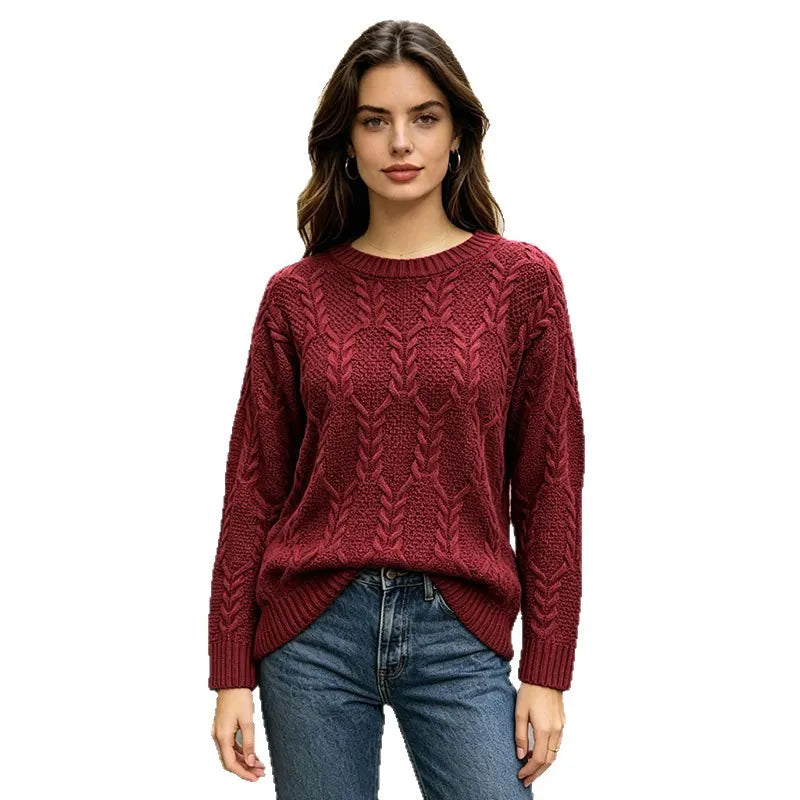 Round Neck Cable Knit Sweater