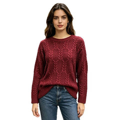 Round Neck Cable Knit Sweater