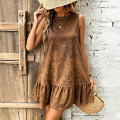 Green Gradient Round Neck Sleeveless Ruffle Hem Mini Dress