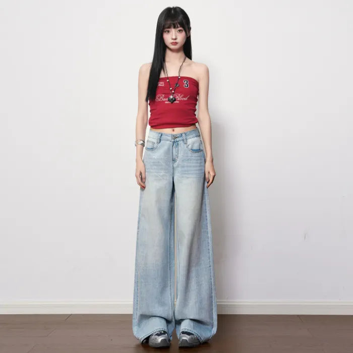Ultra Low Waist Non-Stretch Retro Wide Leg Denim Jeans