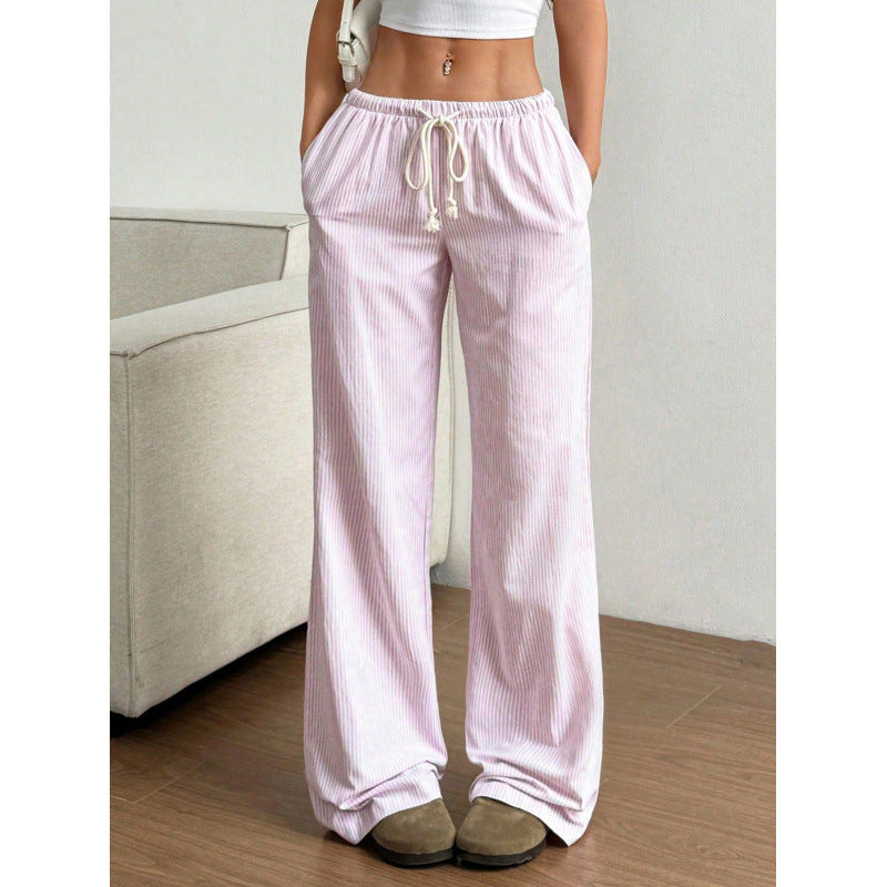 Striped Drawstring Wide Leg Pants
