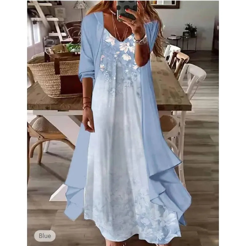 Printed V Neck Cami Long Dress