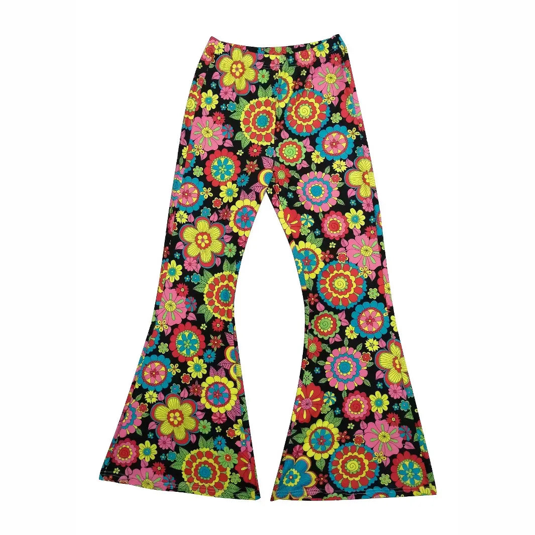 High Waist Allover Floral Print Flared Casual Long Pants