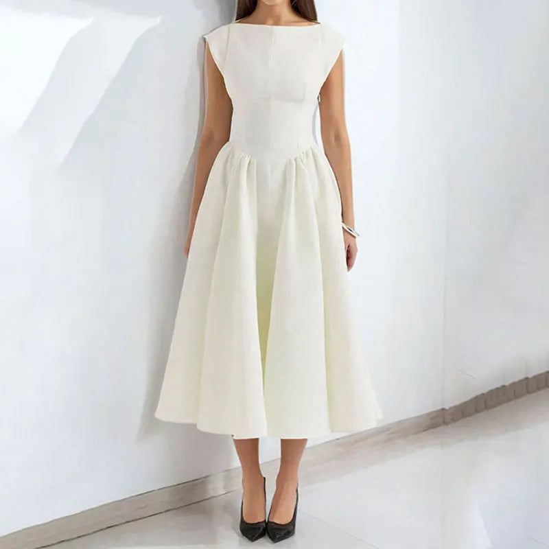 Cap Sleeve Fit-and-Flare Midi Dress