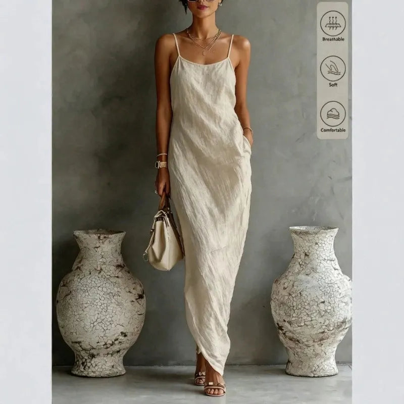 Square Neck Asymmetric Hem Sleeveless Slip Maxi Dress