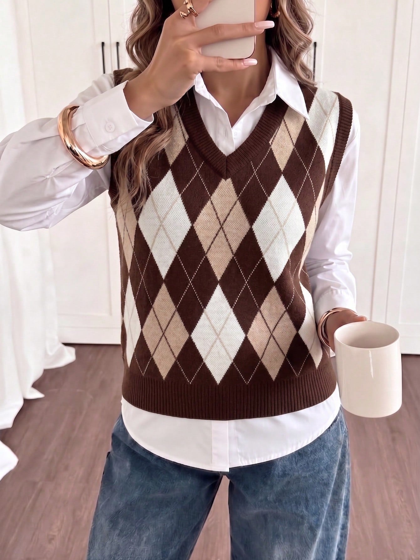 Brown Argyle Knit Sweater Vest