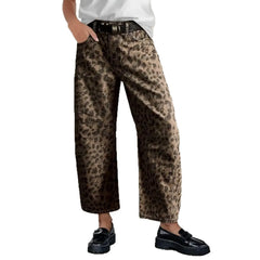 Leopard Print Mid Waist Straight Leg Jeans