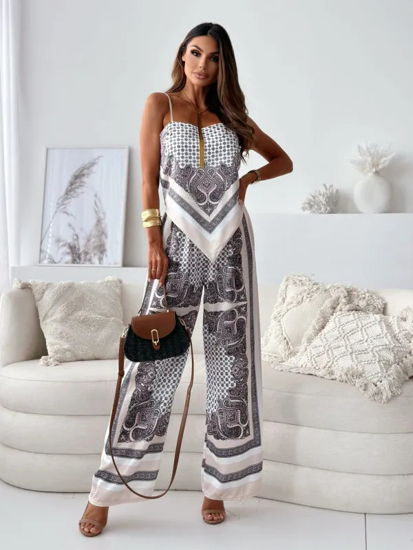 Paisley Print Cami Top & Wide-Leg Pants Set