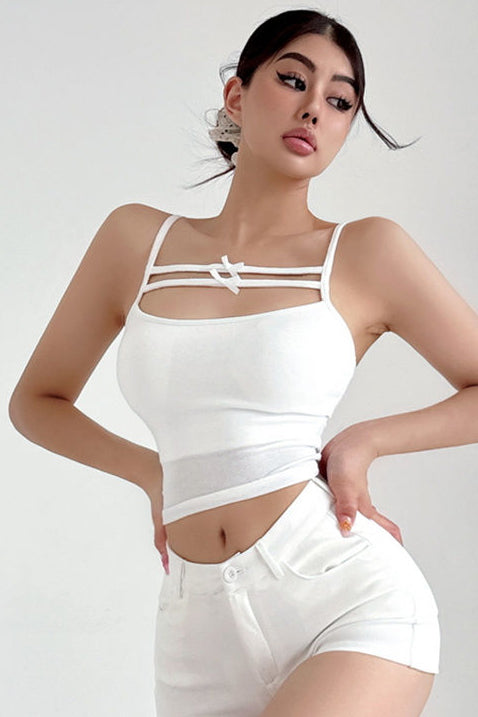 Bow Strap Hollow Cami Crop Vest Tank Top