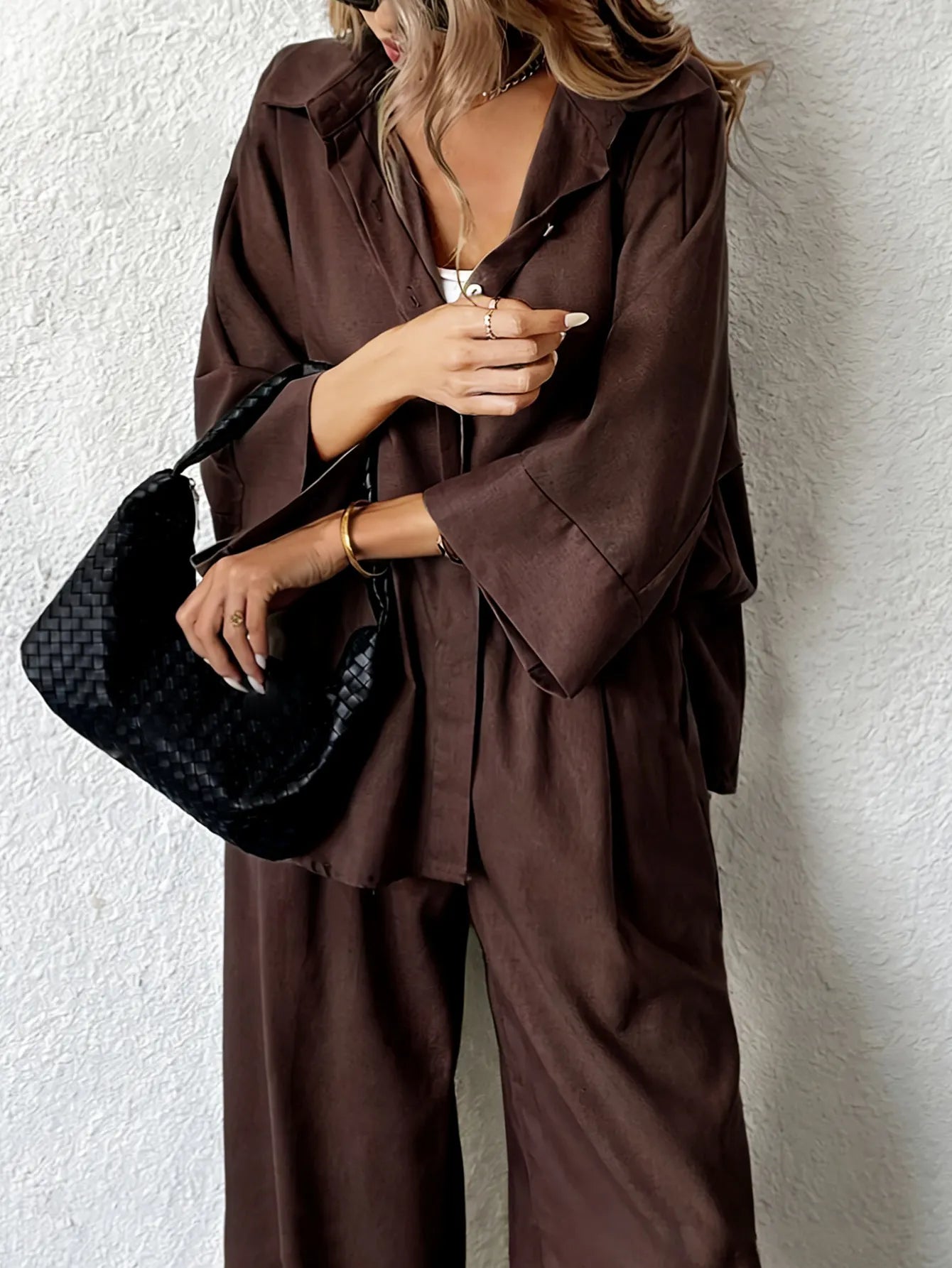 Button Down Oversized Shirt & High Waist Pants