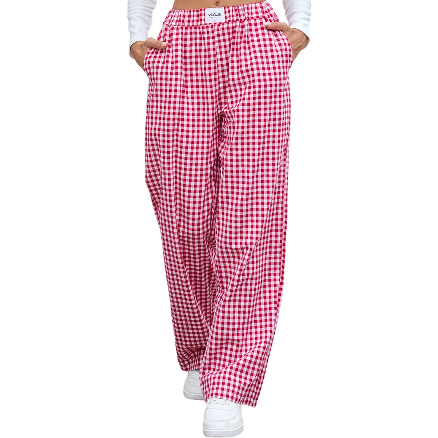 Gingham High Waist Wide Leg Pants
