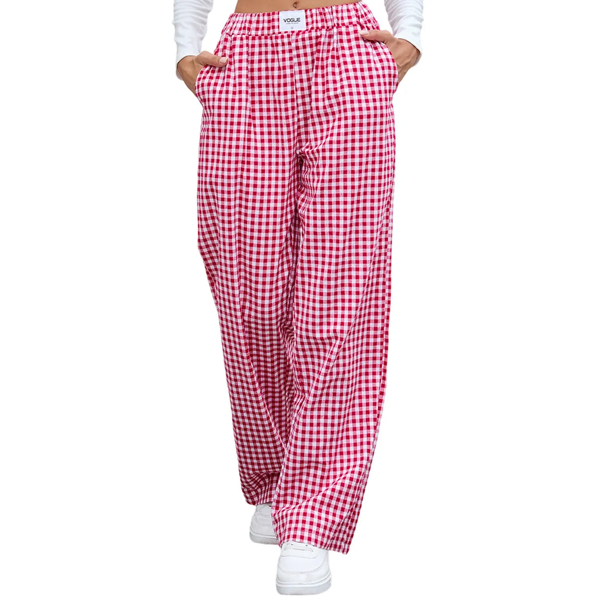 Gingham High Waist Wide Leg Pants