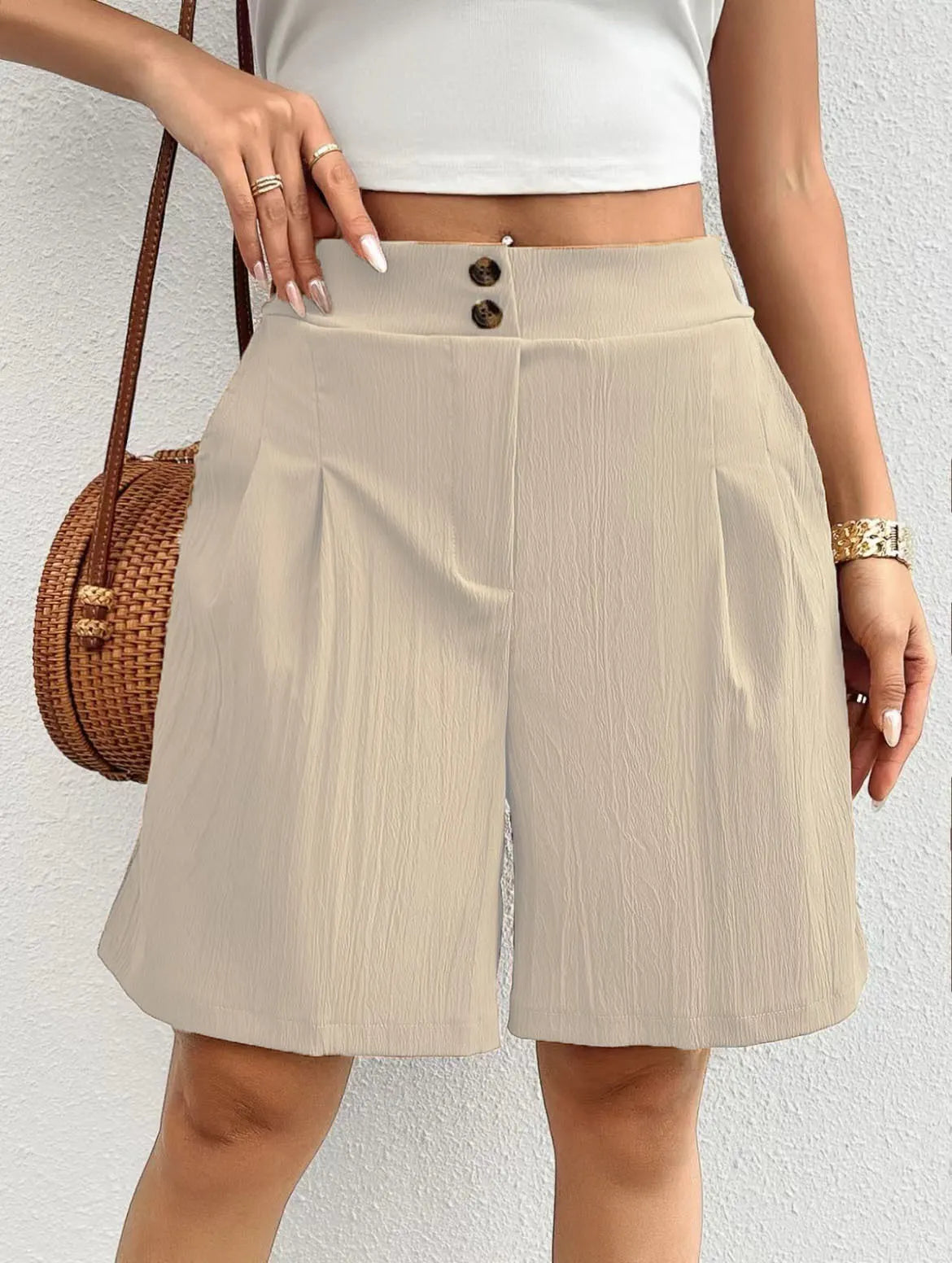 High Waist Pleated Wide Leg Shorts