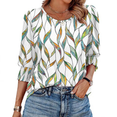 Puff Sleeve Smocked Cuff Half Sleeve T-Shirt