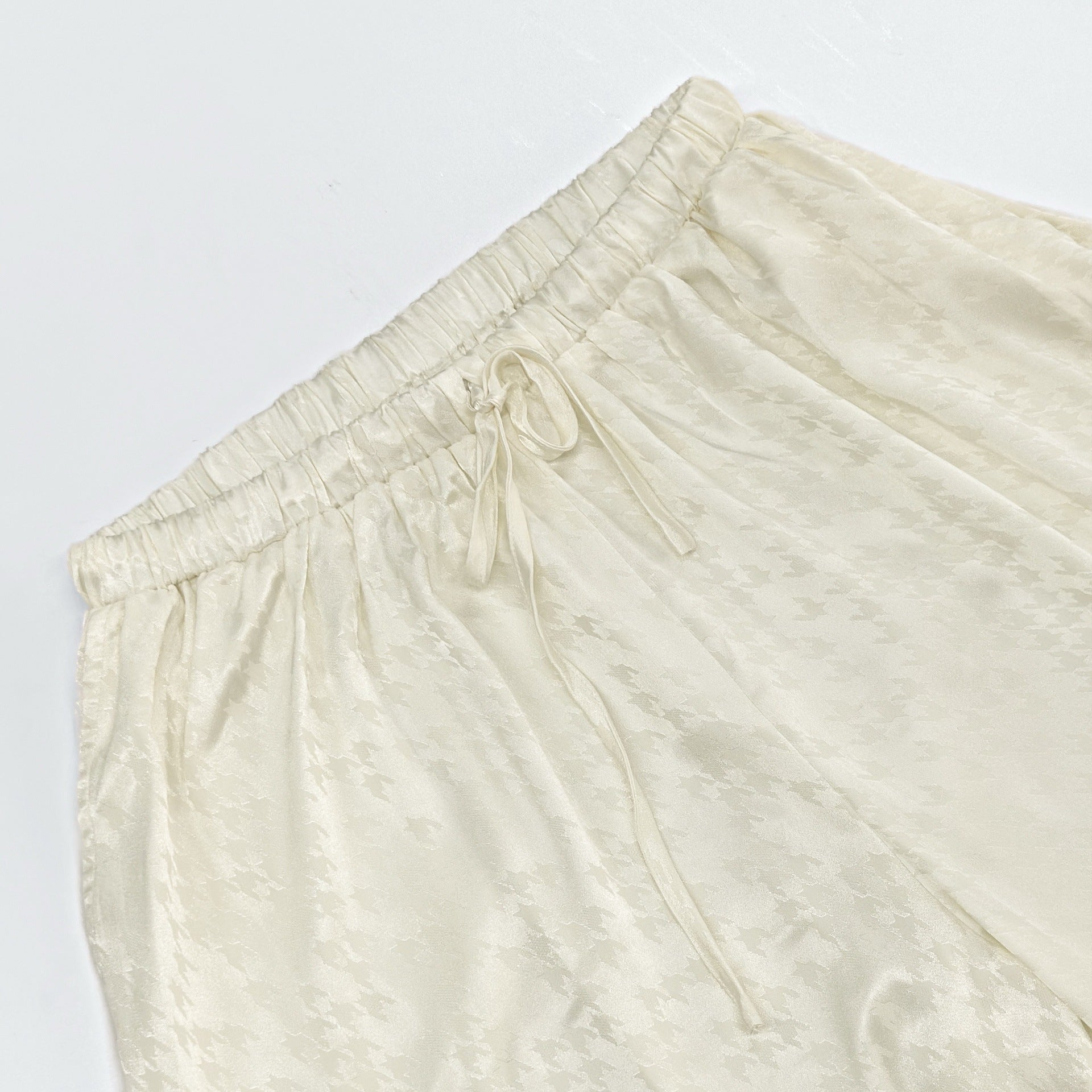 Jacquard Satin 3 Piece Set Oversized Shirt Tube Top Elastic Waist Wide Leg Pants