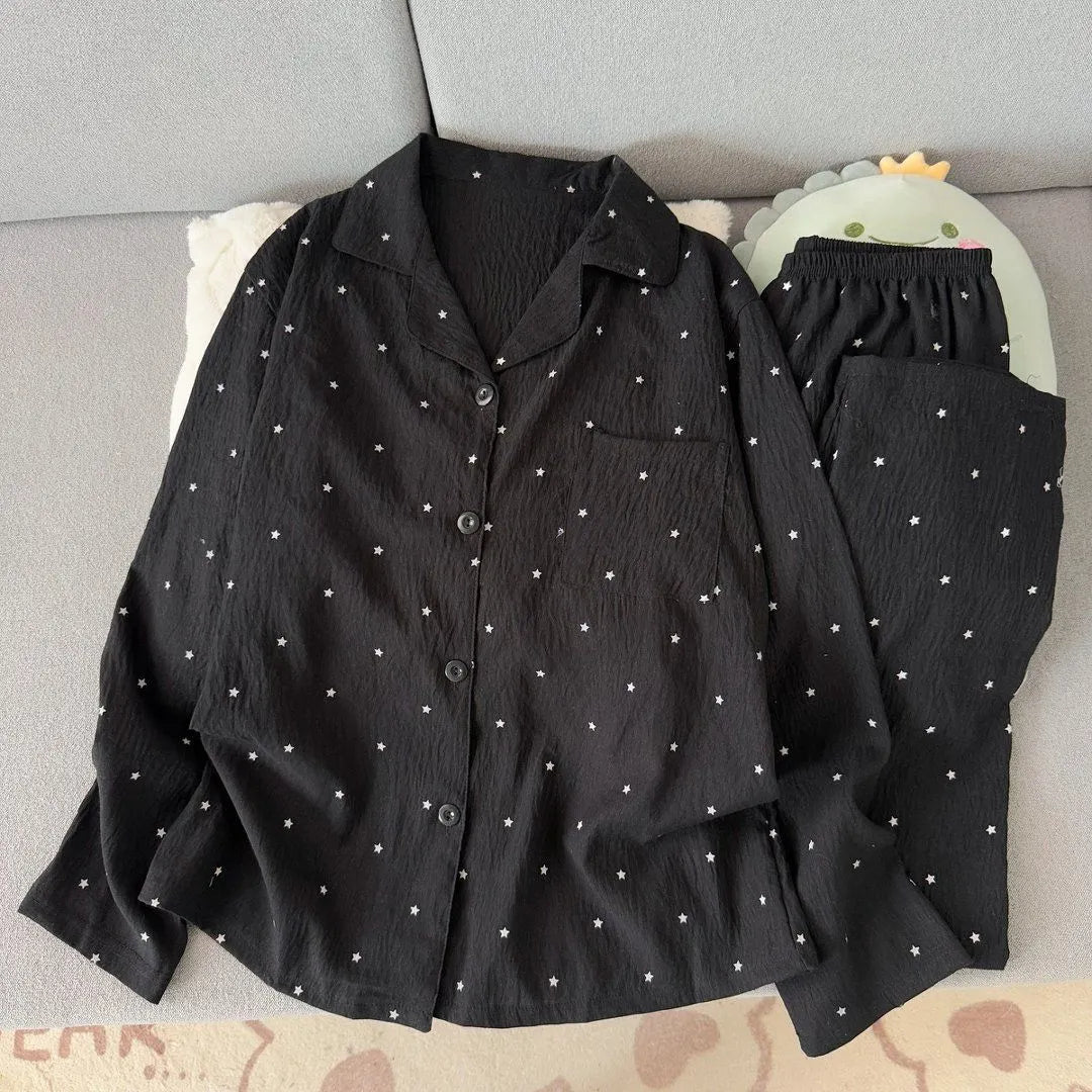 Light Blue Leopard Shirt & Pants 2 Piece Pajamas with Pocket Embroidery