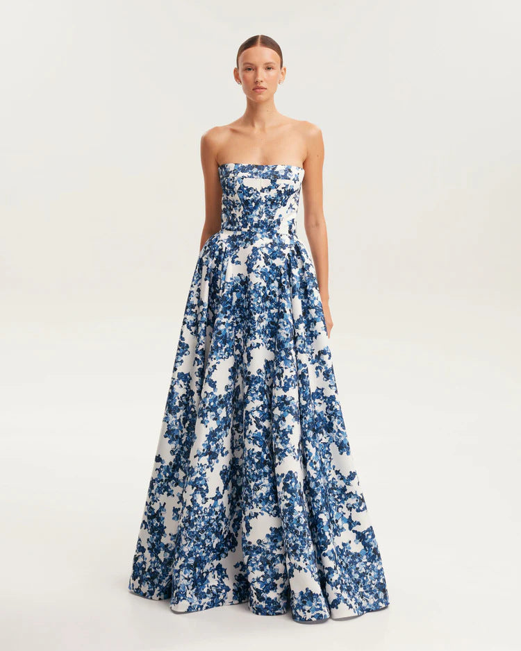 Floral Strapless Ball Gown Maxi Dress
