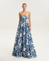Floral Strapless Ball Gown Maxi Dress