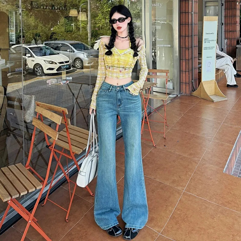 High Waist Micro Stretch Vintage Flare Denim Jeans