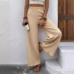 Wide Leg Pants, High Waist Elastic Casual Flowy Trousers