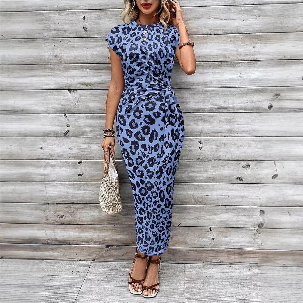 Leopard Print Twist Waist Midi Dress