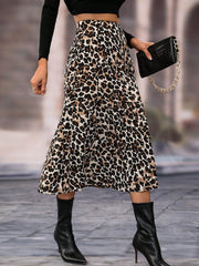 High Waist Leopard Print A-Line Midi Skirt