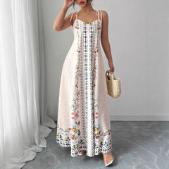 White Floral Print Tie Shoulder Maxi Dress