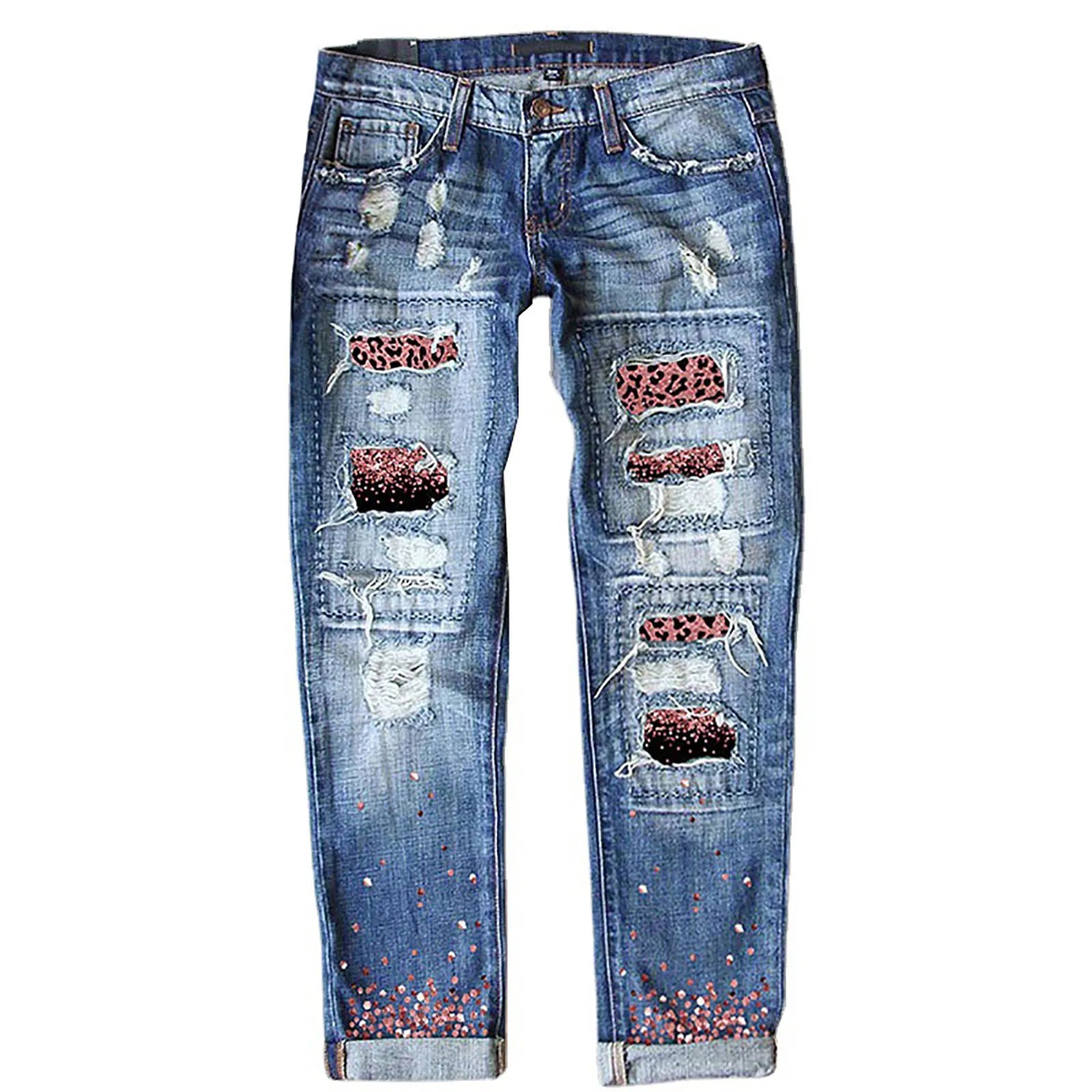 Womne's Sunflower Print Ripped Flare Jeans