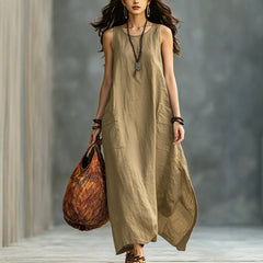 Solid Color Sleeveless A-line Maxi Dress